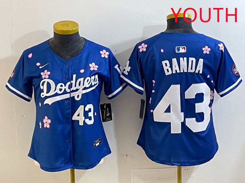 Youth Los Angeles Dodgers #43 Banda Blue White Blue Sakura Edition 2025 Nike MLB Jersey style 2